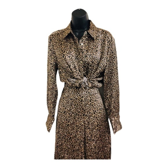 Nicole Miller NY animal print silky pajama look button down shirt & pantsuit set - Picture 14 of 16